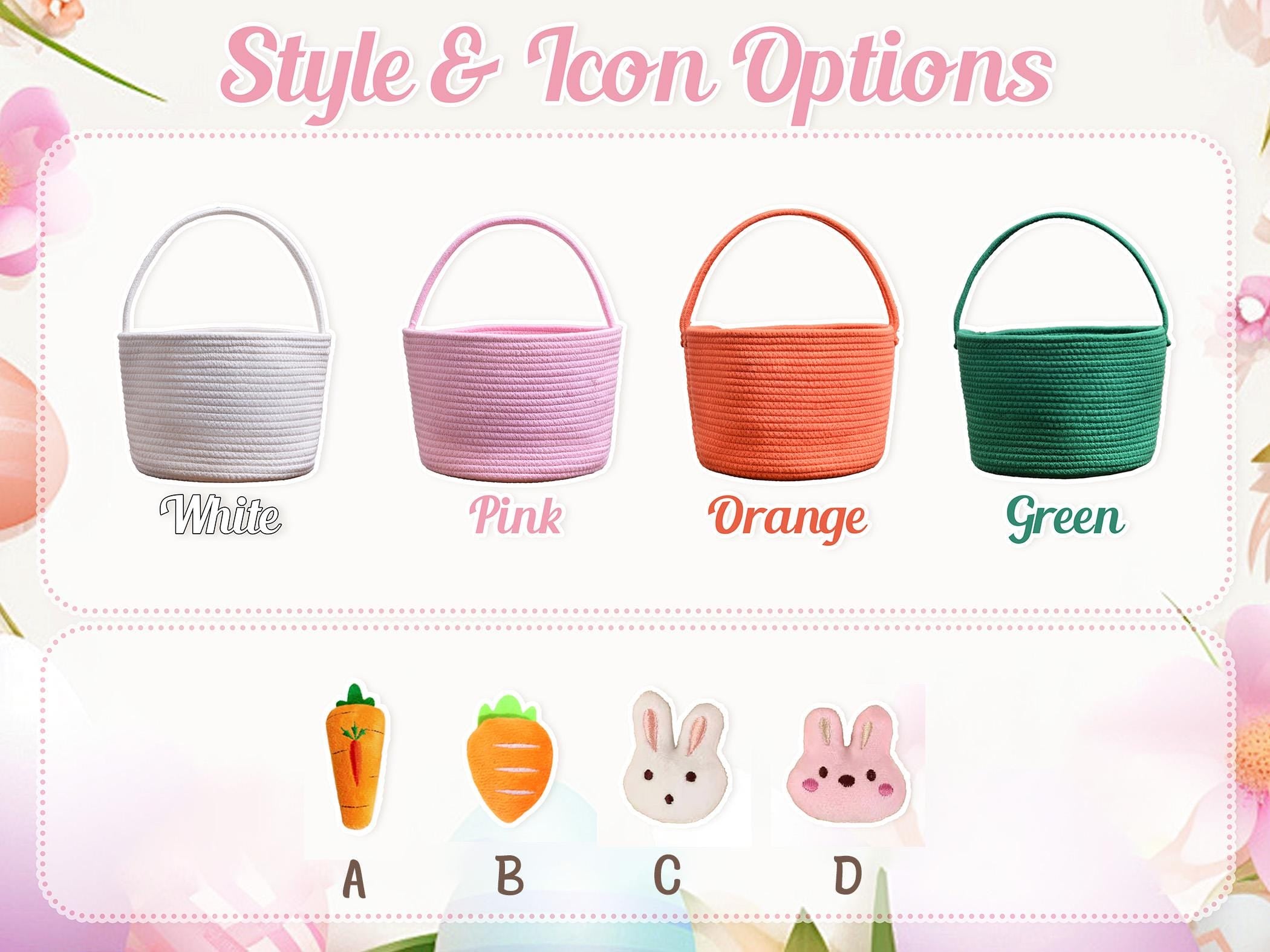 Personalized Easter Basket with Name, Handwoven Rope Basket, Easter Bunny Gift for Kids, Easter Egg Hunt Basket, Baby Shower Gift