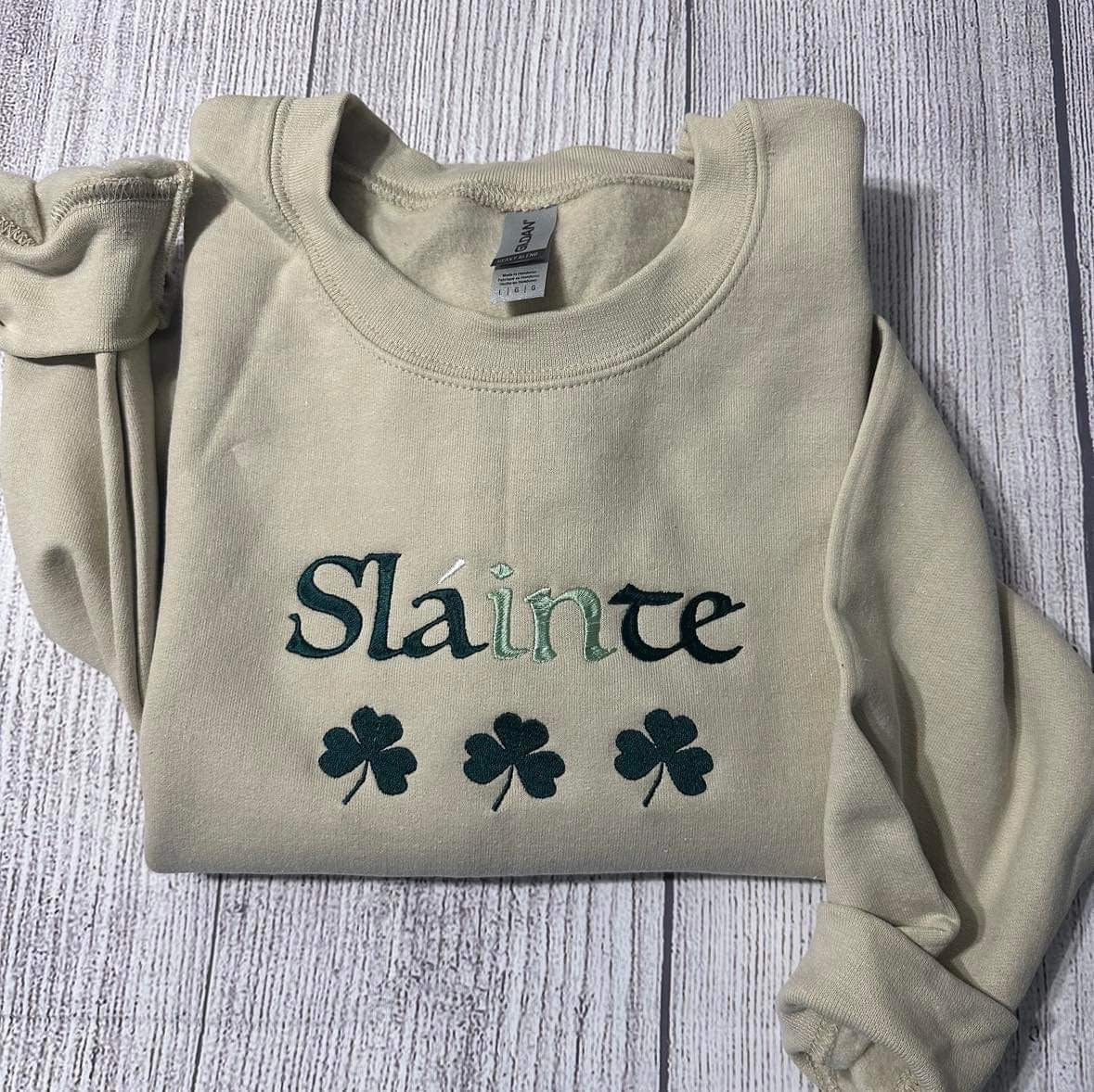 Sláinte Embroidered Sweatshirt – Shamrock St. Patrick’s Day Crewneck, Irish Lucky Sweatshirt