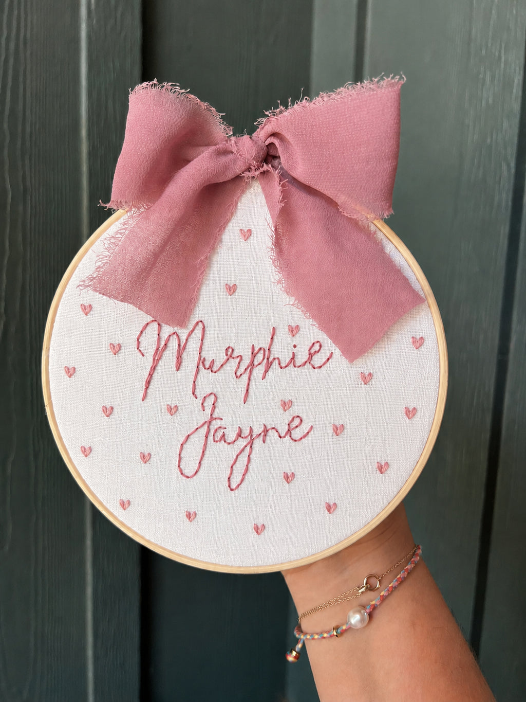 Personalized Hand Embroidered Baby Announcement Sign with Heart, Custom Baby Name Sign, Handmade Nursery Keepsake Gift for Newborn EM06