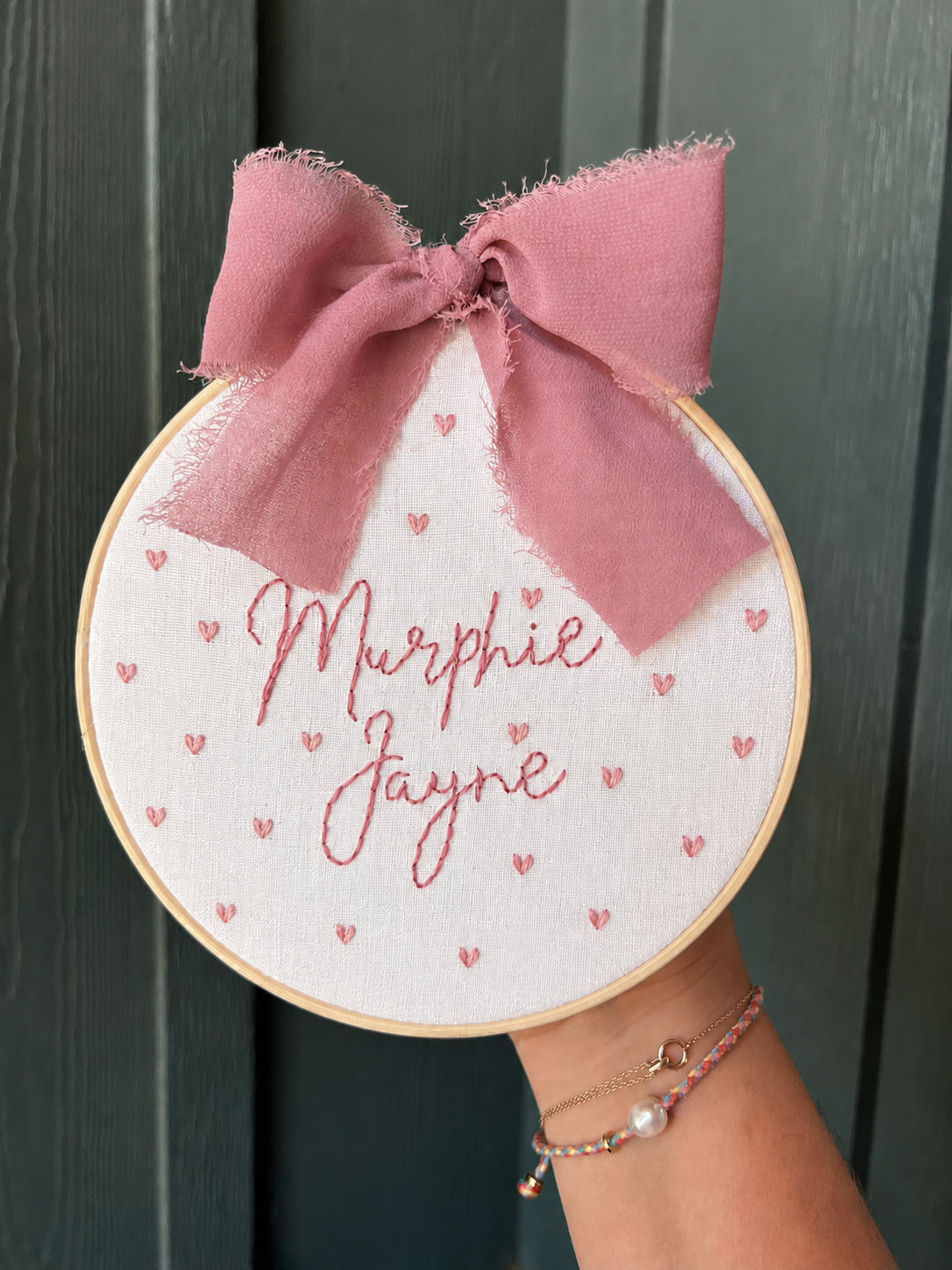 Personalized Hand Embroidered Baby Announcement Sign with Heart, Custom Baby Name Sign, Handmade Nursery Keepsake Gift for Newborn EM06