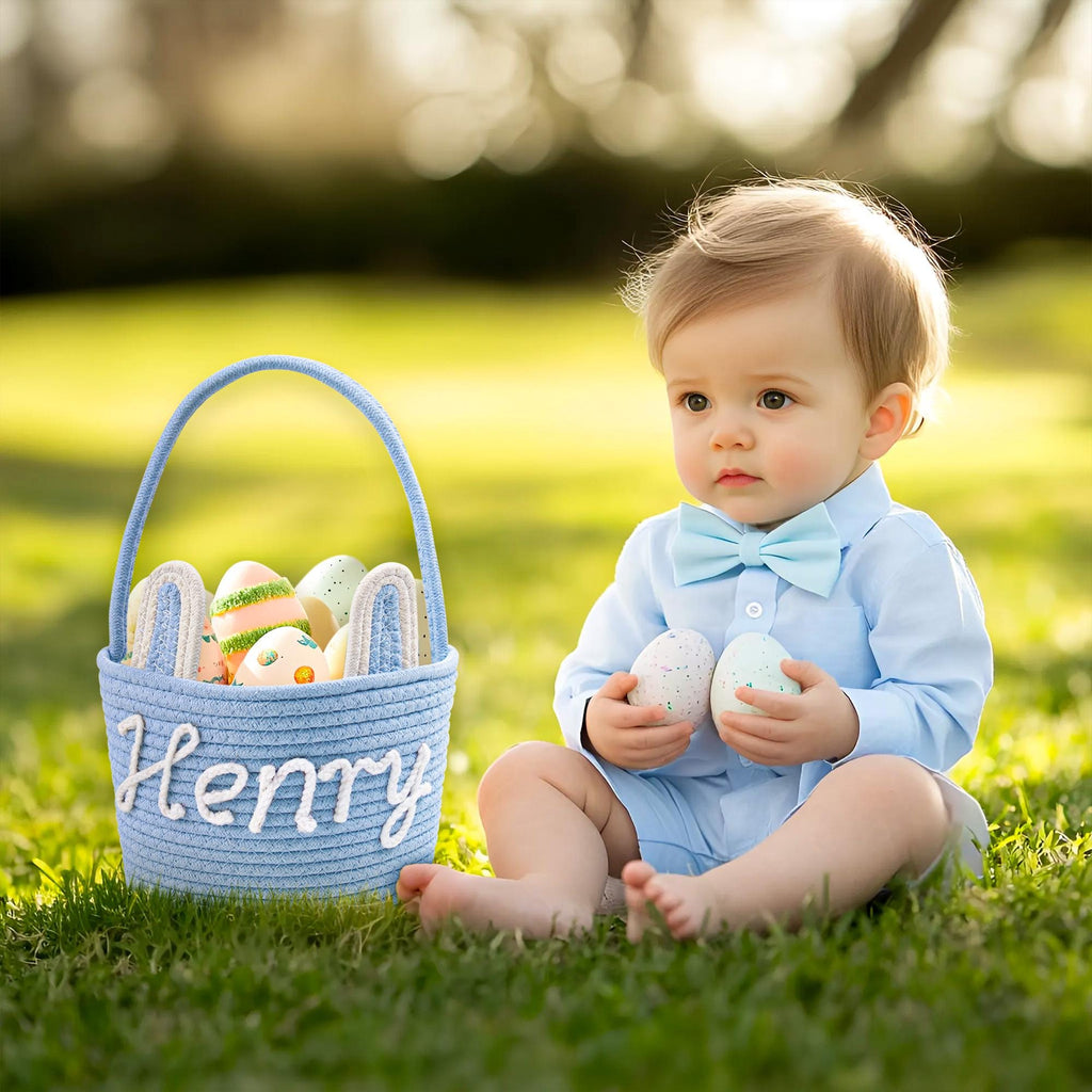 Crochet Personalized Easter Basket 2026 with Name - Custom Easter Egg Hunt Gift for Kids, Baby's First Keepsake & Spring Decor Basket