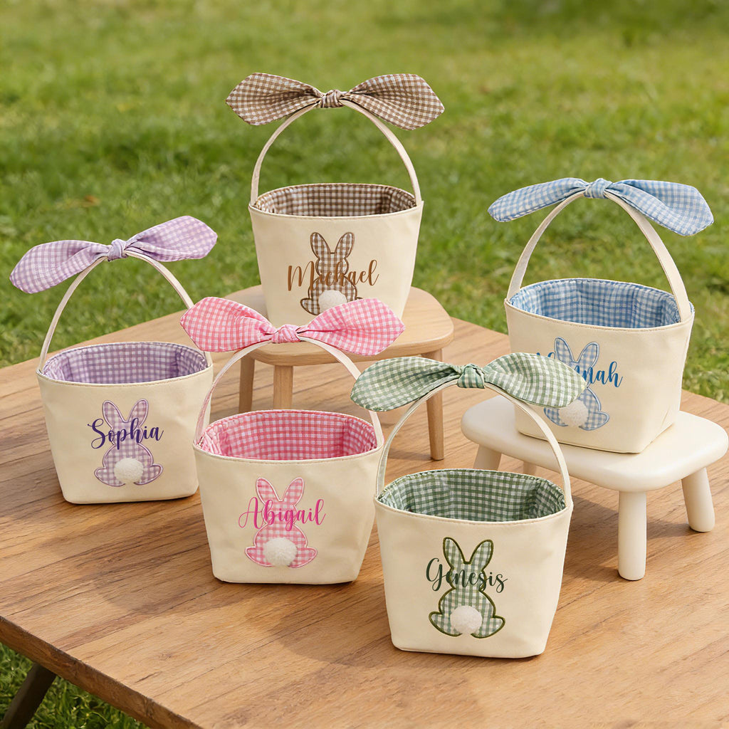 Personalized Easter Basket, Embroidered Name, Bunny Rabbit Basket, Easter Egg Hunt Basket, Easter Gift for Kid