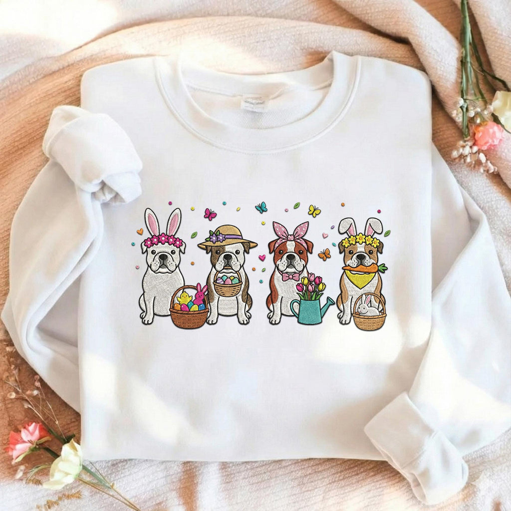 Embroidered American Bulldog Sweatshirt, Cute Bunny Ears Dog Crewneck, Spring Easter Puppy Shirt, Floral Bully Mom Gift, Holiday Art