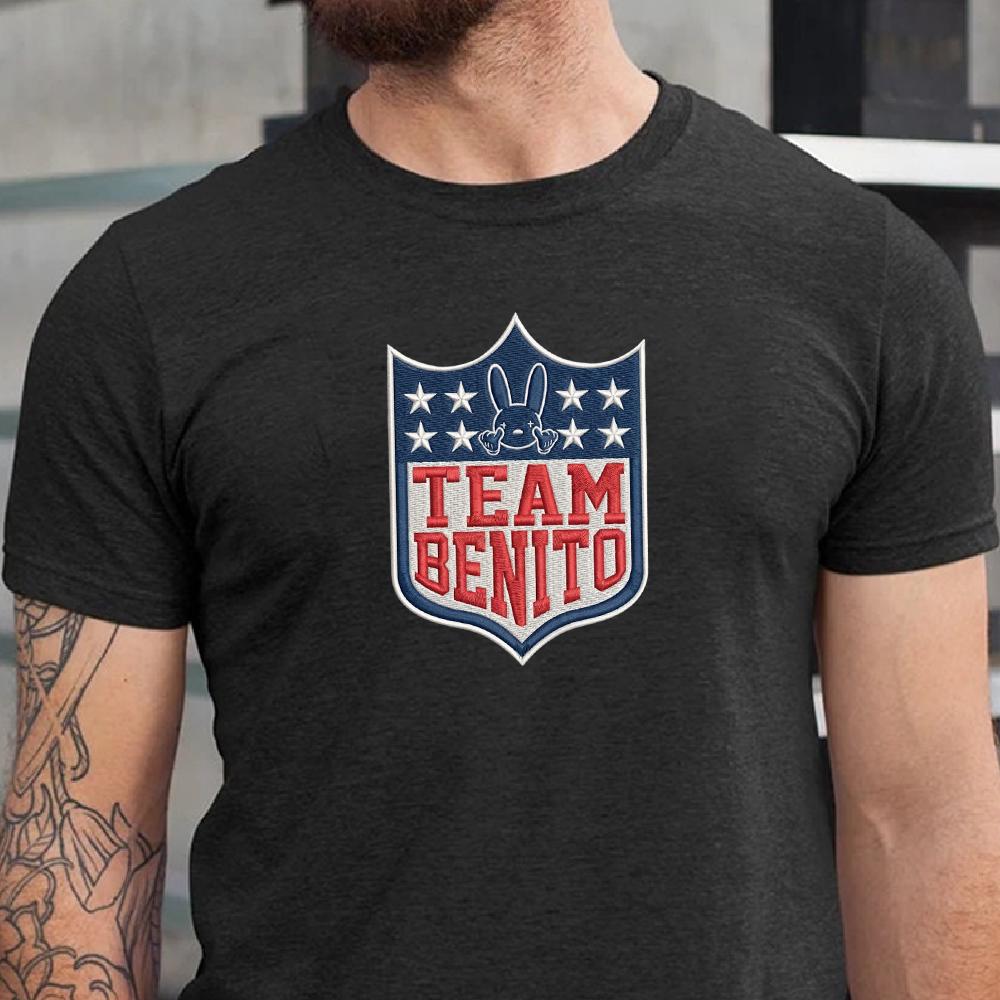 Team Benito Football Embroidered Sweatshirt – Puerto Rico Rabbit Shield Design, Latino Sports Fan Crewneck