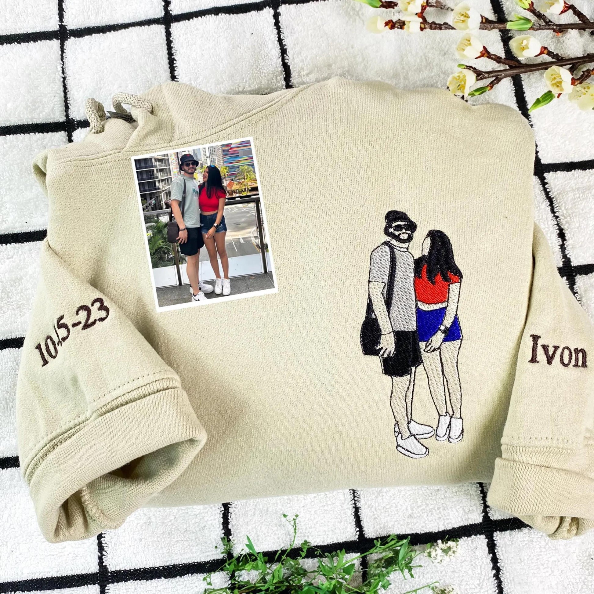 Anniversary Gifts For Couple, Embroidered Couple Portrait Sweatshirt, Custom Portrait From Photo Hoodie, Matching His And Her Hoodies