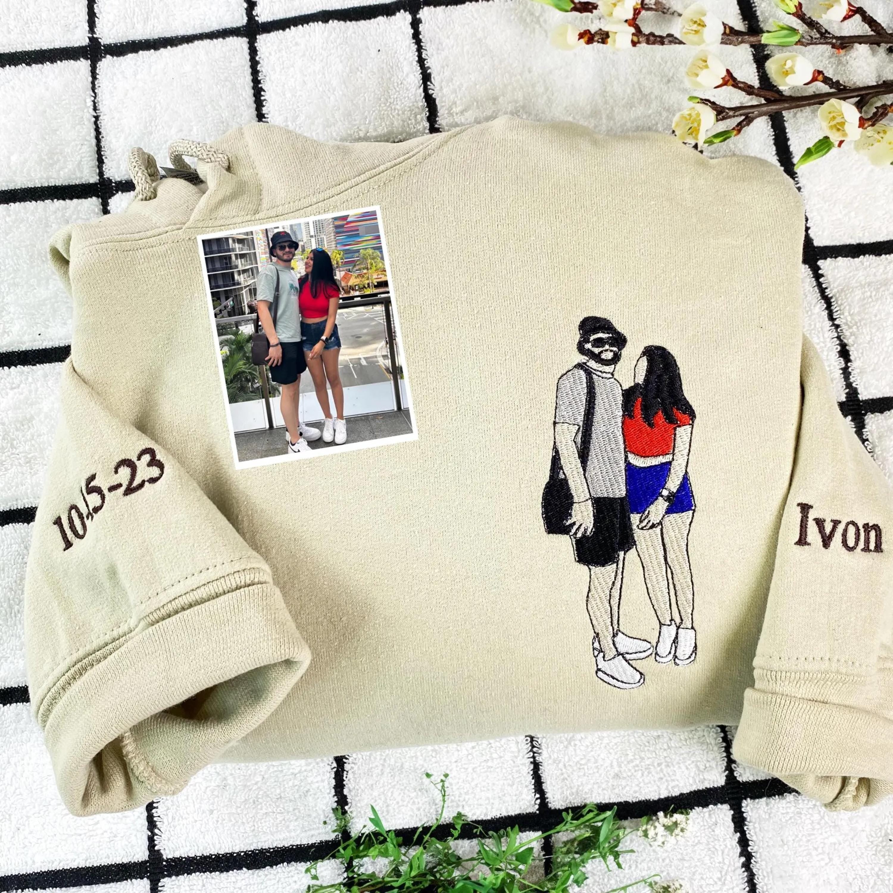 Anniversary Gifts For Couple, Embroidered Couple Portrait Sweatshirt, Custom Portrait From Photo Hoodie, Matching His And Her Hoodies
