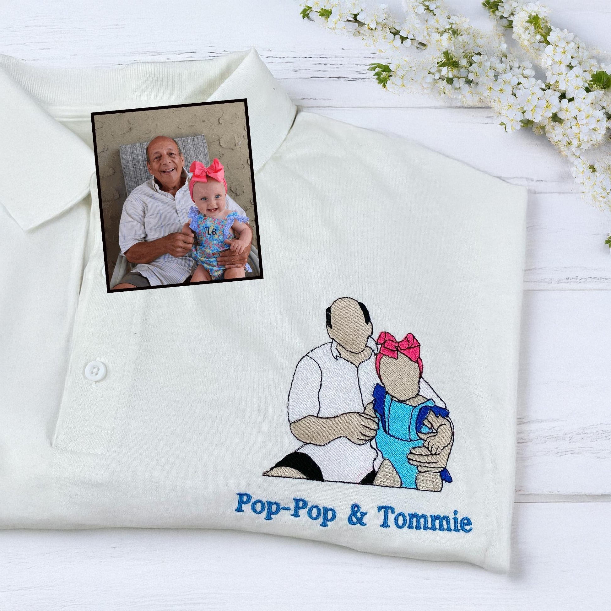 Custom Embroidered Grandpa Shirt, Personalized Photo Portrait Gift, Gift For Grandpa, Christmas Gifts