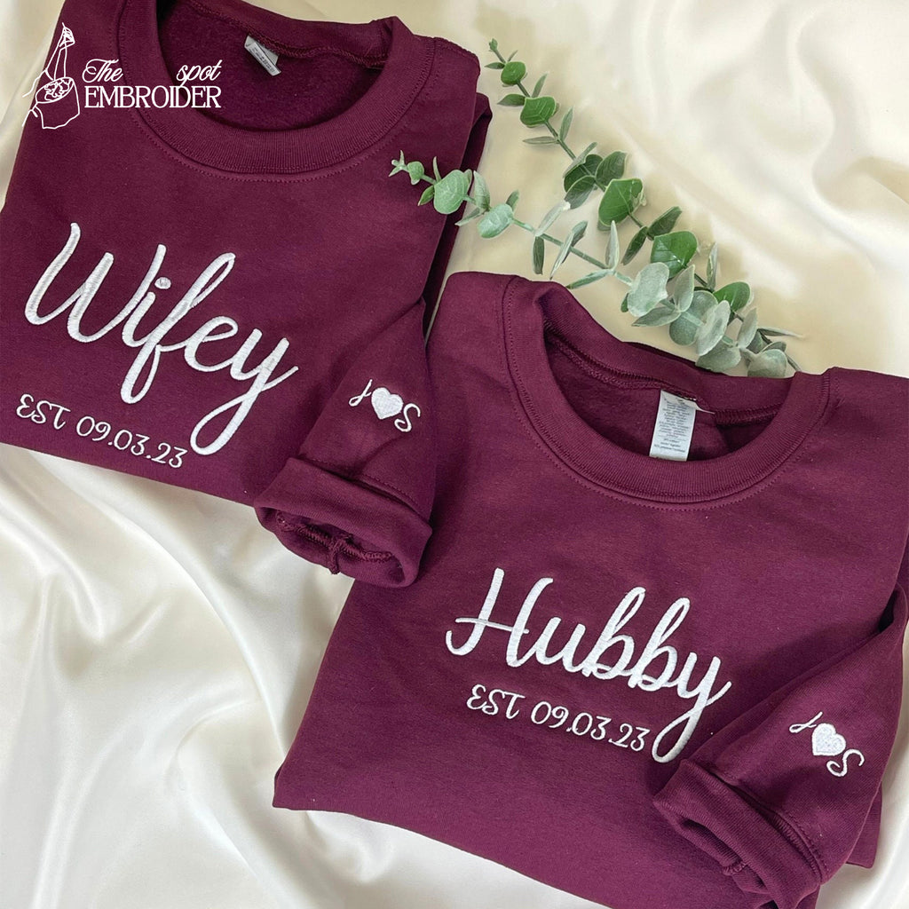 Custom Hubby And Wifey Shirt, Wifey Sweatshirts, Hubby Sweatshirt, Personalized Engagement Gift For Bride, Honeymoon Outfits, Wedding Gift