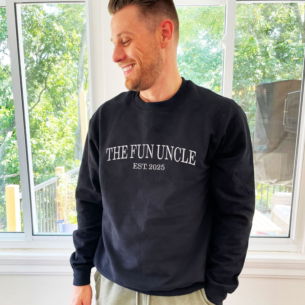 The Fun Uncle Est. Year Embroidered Gemma Crewneck Sweatshirt,  New Uncle Gift, Funcle Top, Pregnancy Announcement Gift