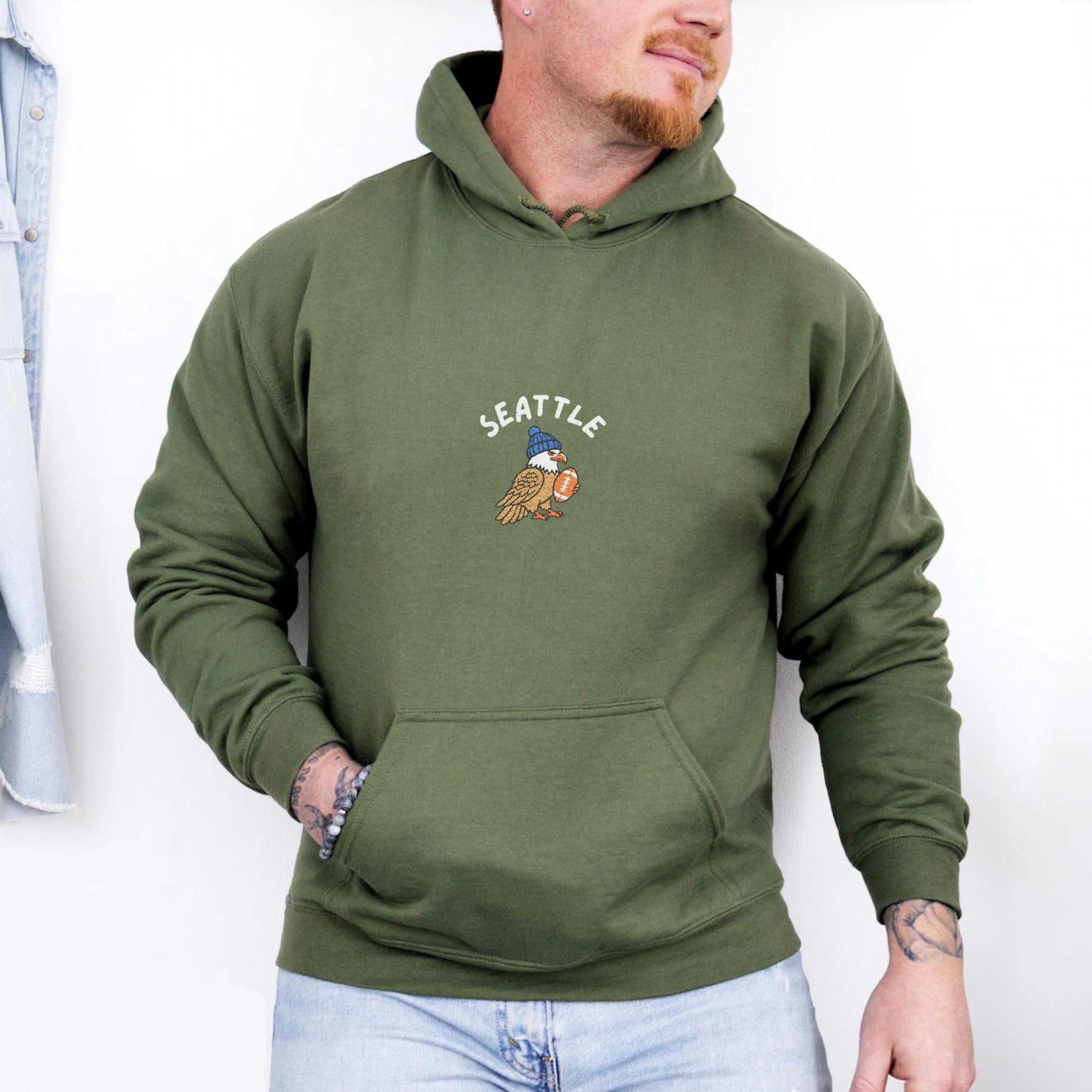 Embroidered Seattle Football Shirt, Game Day Hawk Sweatshirt, Unisex Hoodie for Men and Women, Football Fan Sports Gift