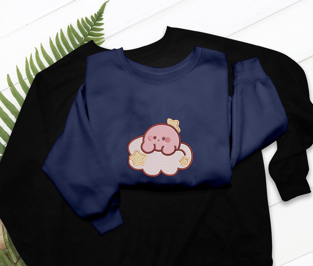 Kirby Sleepy Embroidered T-Shirt Sweatshirt Hoodie Dream Design, Gift for Gamers Anime Fans, Cozy Gaming Apparel
