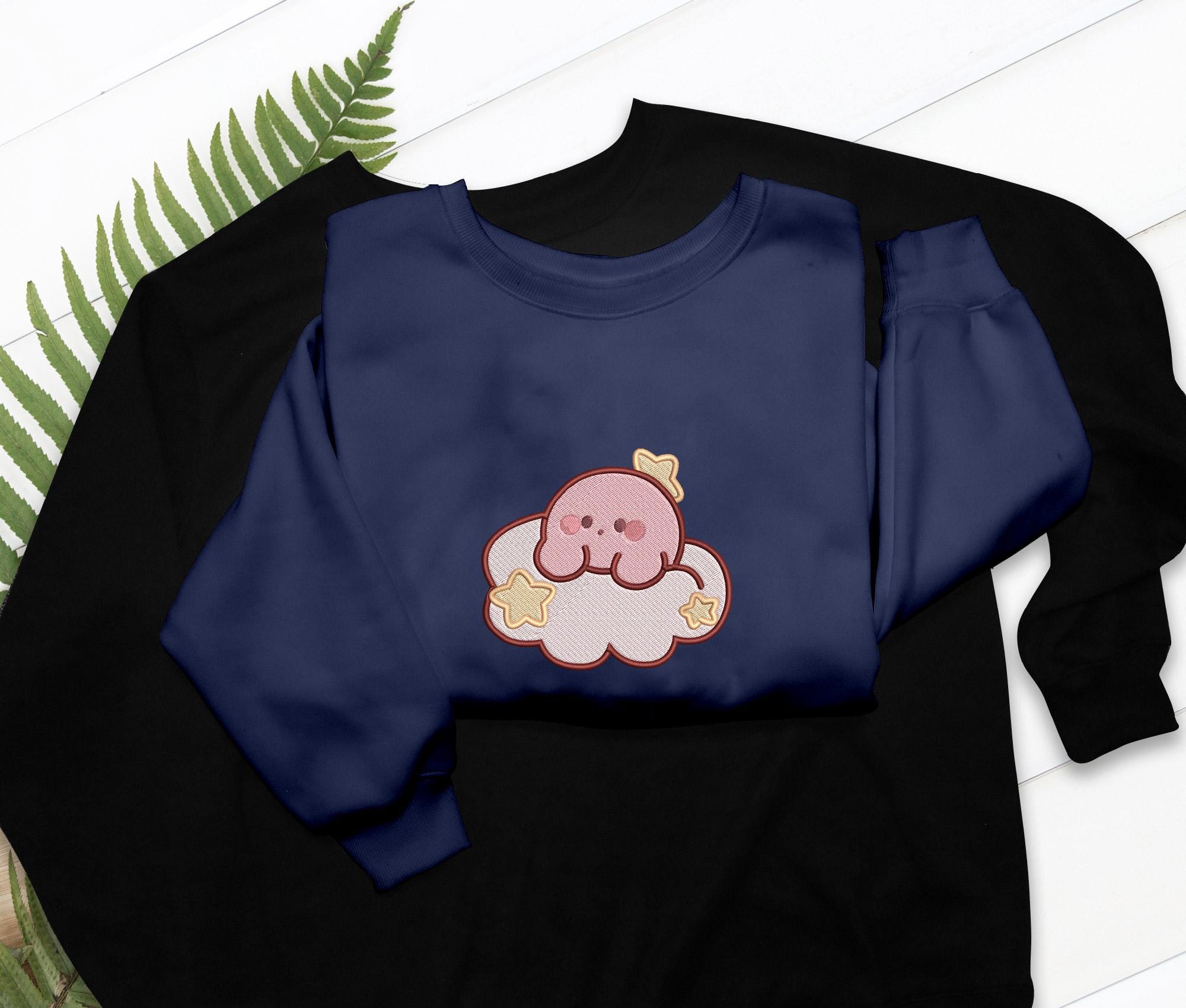 Kirby Sleepy Embroidered T-Shirt Sweatshirt Hoodie Dream Design, Gift for Gamers Anime Fans, Cozy Gaming Apparel