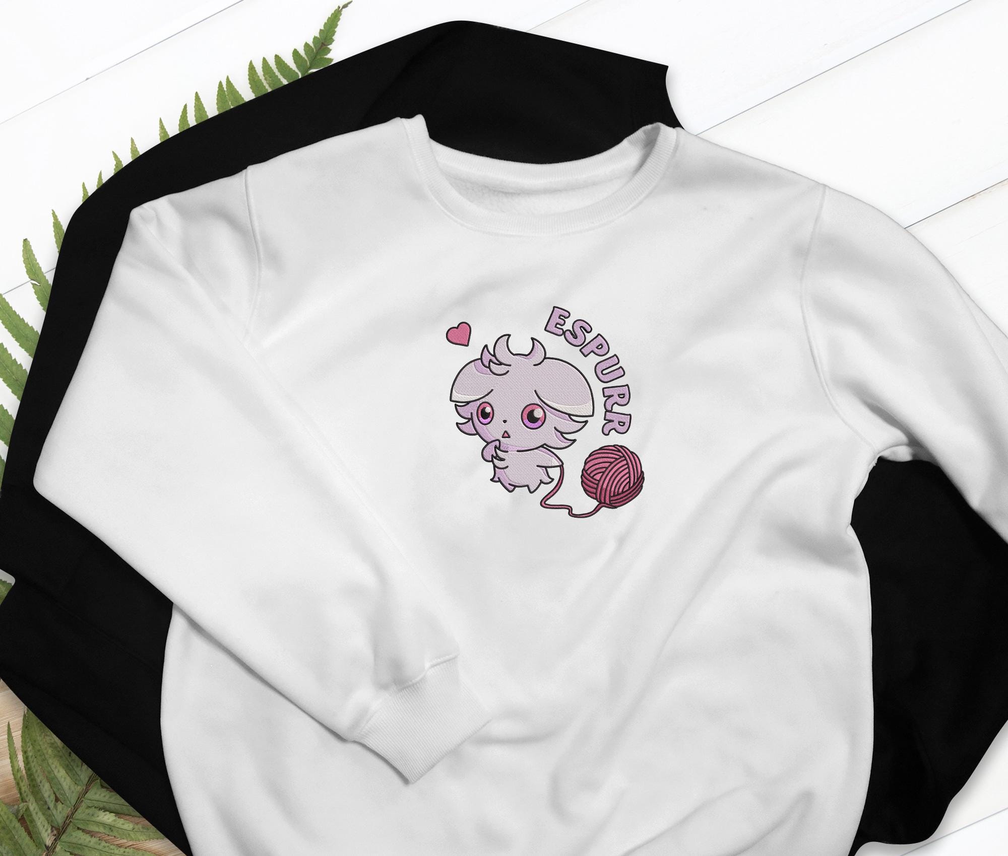Espurr Embroidered Shirt Psychic Cat Yarn Design T-shirt Sweatshirt Hoodie Gaming Gifts
