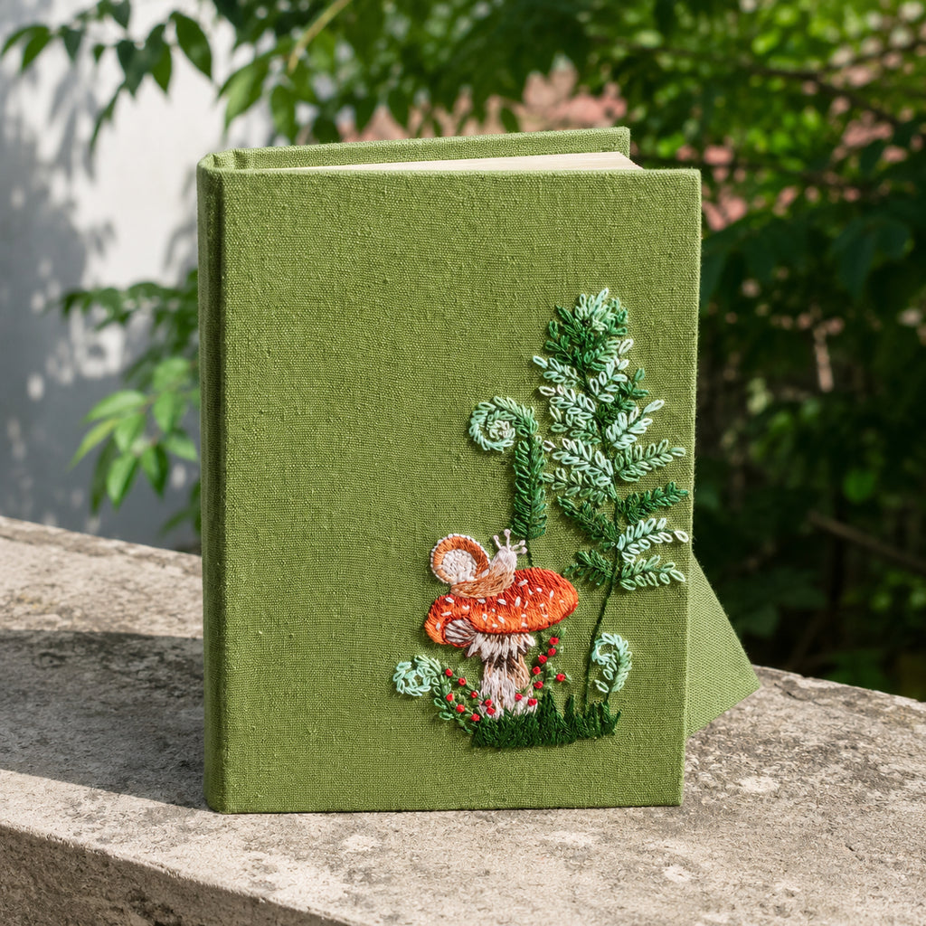 Hand Embroidered Notebook, The Forest Journal Notebook, Personalized Floral Notebook With Name, Linen Fabric Hard Cover Notebook, Special Custom Handmade Gift and Keepsakes ENB04