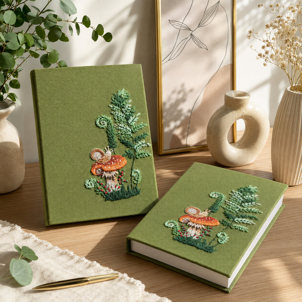 Hand Embroidered Notebook, The Forest Journal Notebook, Personalized Floral Notebook With Name, Linen Fabric Hard Cover Notebook, Special Custom Handmade Gift and Keepsakes ENB04