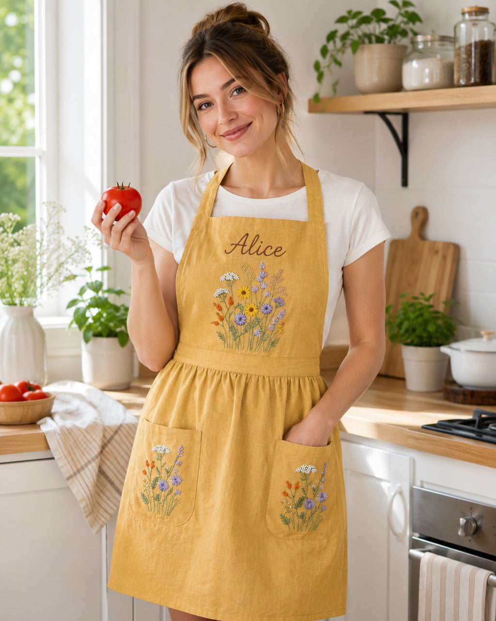 Personalized Floral Hand Embroidered Apron, Handmade Wild Flowers Apron, Embroidered Apron, Linen Apron, Gardening Apron, Kitchen Apron, Mom Gift EMAP10