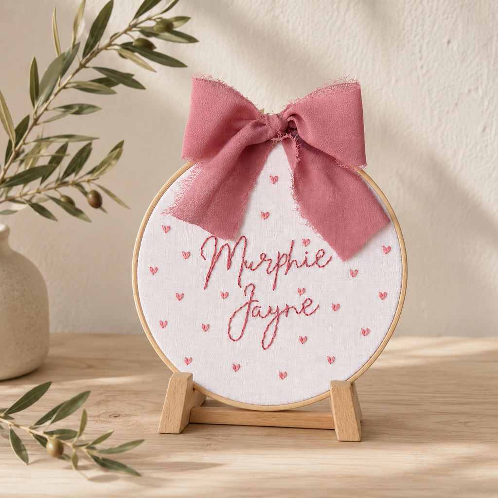 Personalized Hand Embroidered Baby Announcement Sign with Heart, Custom Baby Name Sign, Handmade Nursery Keepsake Gift for Newborn EM06