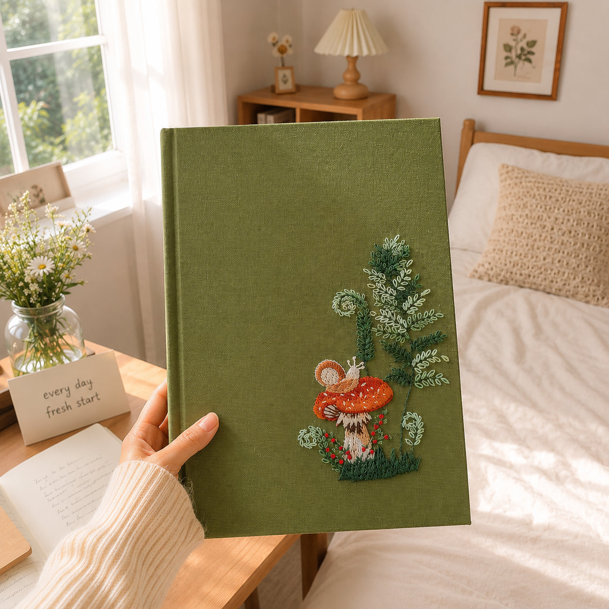 Hand Embroidered Notebook, The Forest Journal Notebook, Personalized Floral Notebook With Name, Linen Fabric Hard Cover Notebook, Special Custom Handmade Gift and Keepsakes ENB04