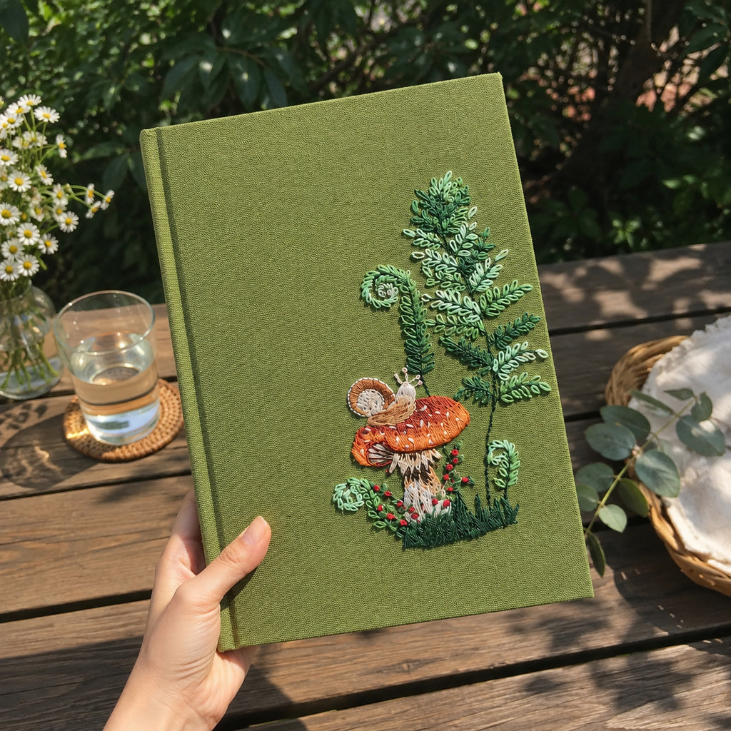 Hand Embroidered Notebook, The Forest Journal Notebook, Personalized Floral Notebook With Name, Linen Fabric Hard Cover Notebook, Special Custom Handmade Gift and Keepsakes ENB04