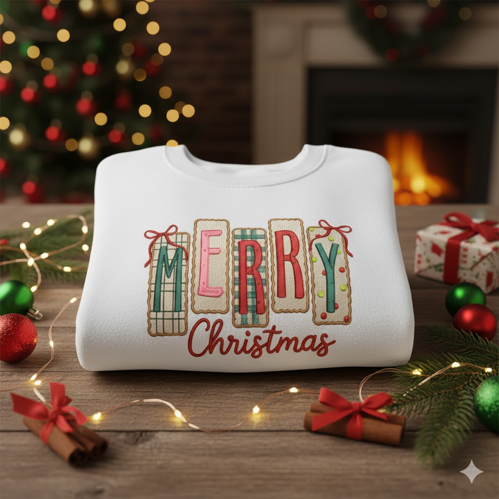 Custom Merry Christmas Sweatshirt, Embroidered Holiday Sweater, Personalized Name or Year, Festive Gift Idea