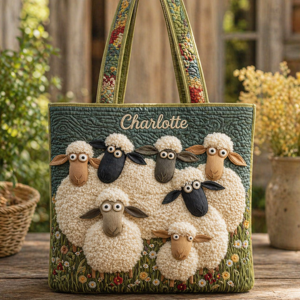 Personalized Sheep Quilted Tote Bag, Custom Farm Animal Shoulder Bag, Cute Lamb Tote, Funny Country Gift for Women, Sheep Lover Bag QTOTE09
