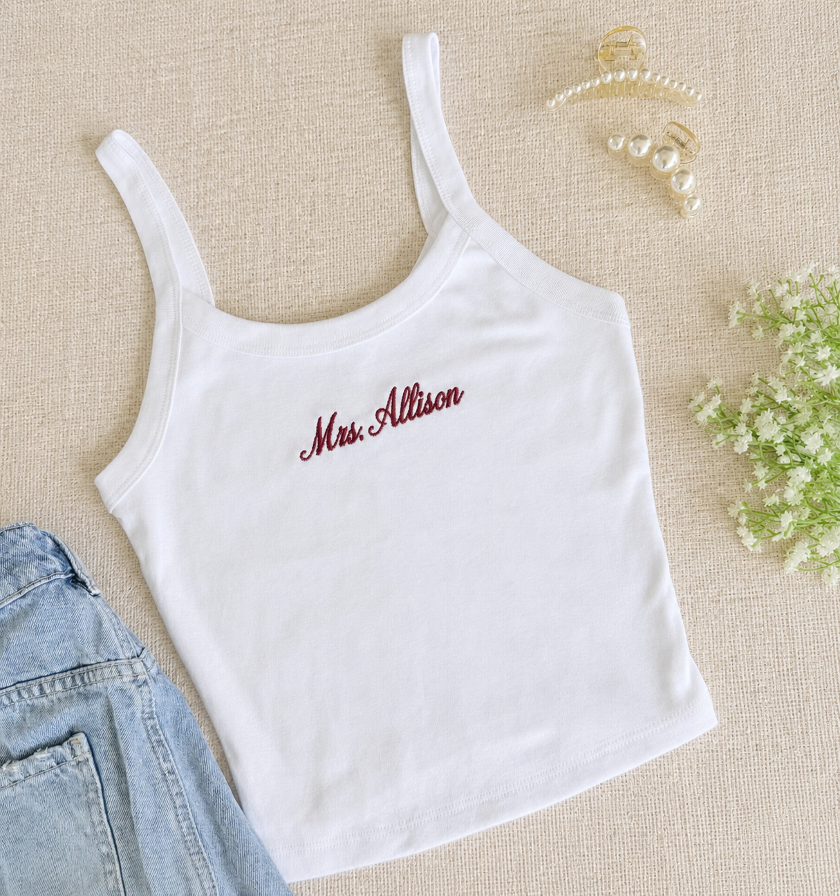 Personalized Mrs. Tank Top, Embroidered Tank, Bachelorette Outfit, Custom Bride Tank, Bridal Shower Gift, Wedding Weekend Top