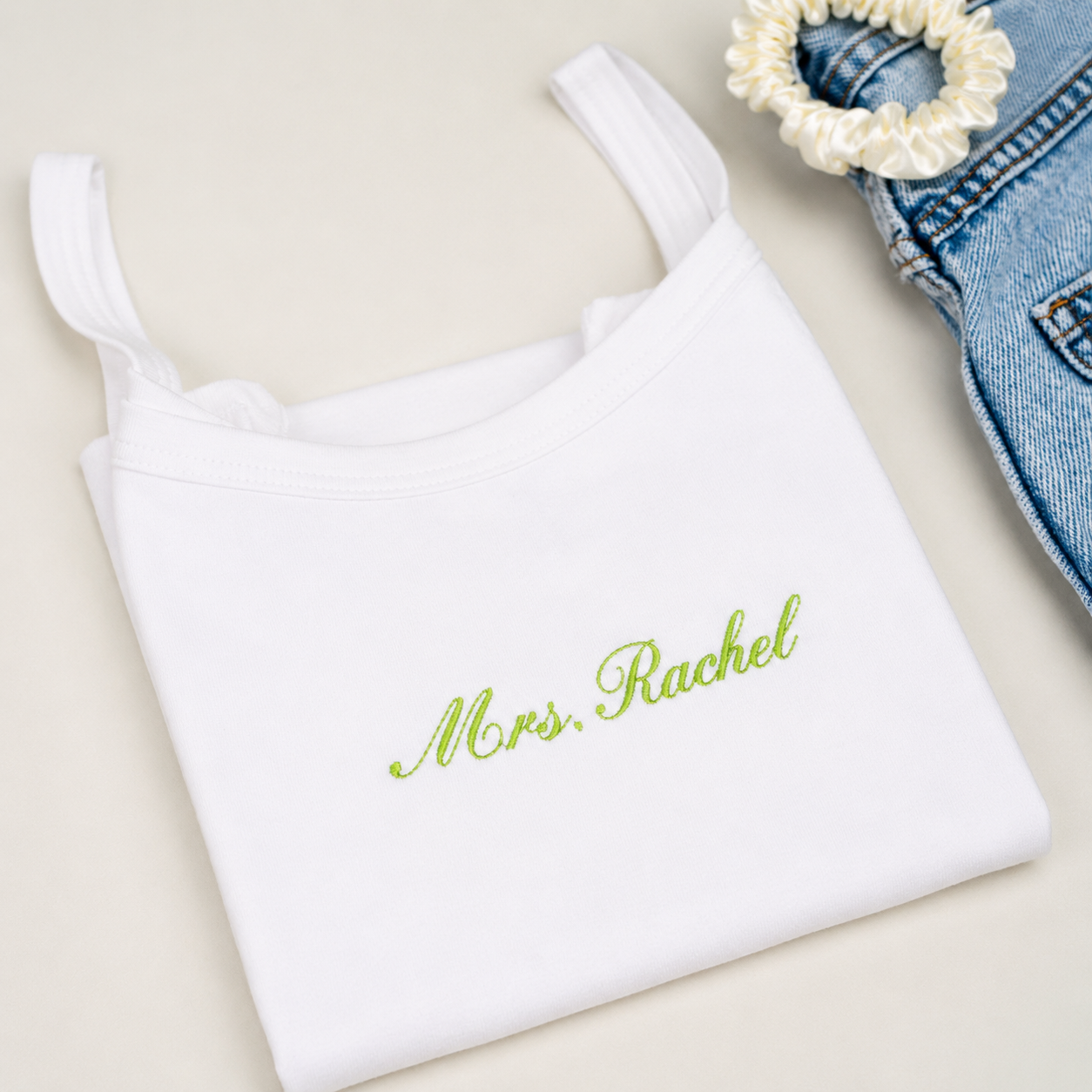 Personalized Mrs. Tank Top, Embroidered Tank, Bachelorette Outfit, Custom Bride Tank, Bridal Shower Gift, Wedding Weekend Top