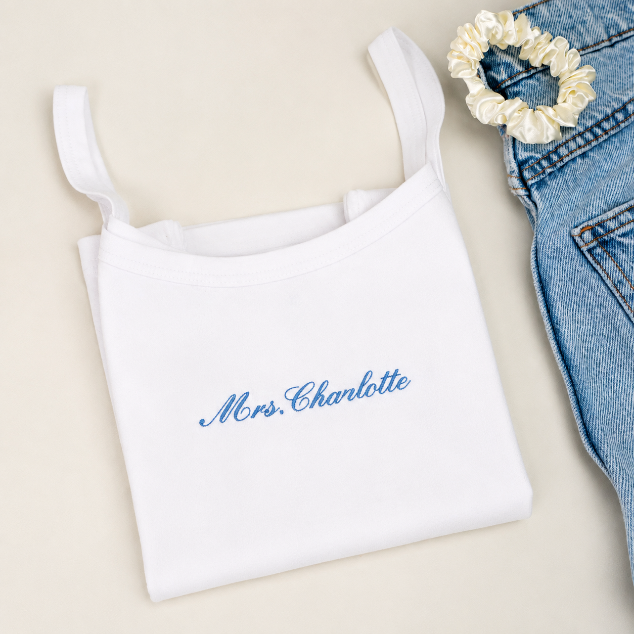 Personalized Mrs. Tank Top, Embroidered Tank, Bachelorette Outfit, Custom Bride Tank, Bridal Shower Gift, Wedding Weekend Top