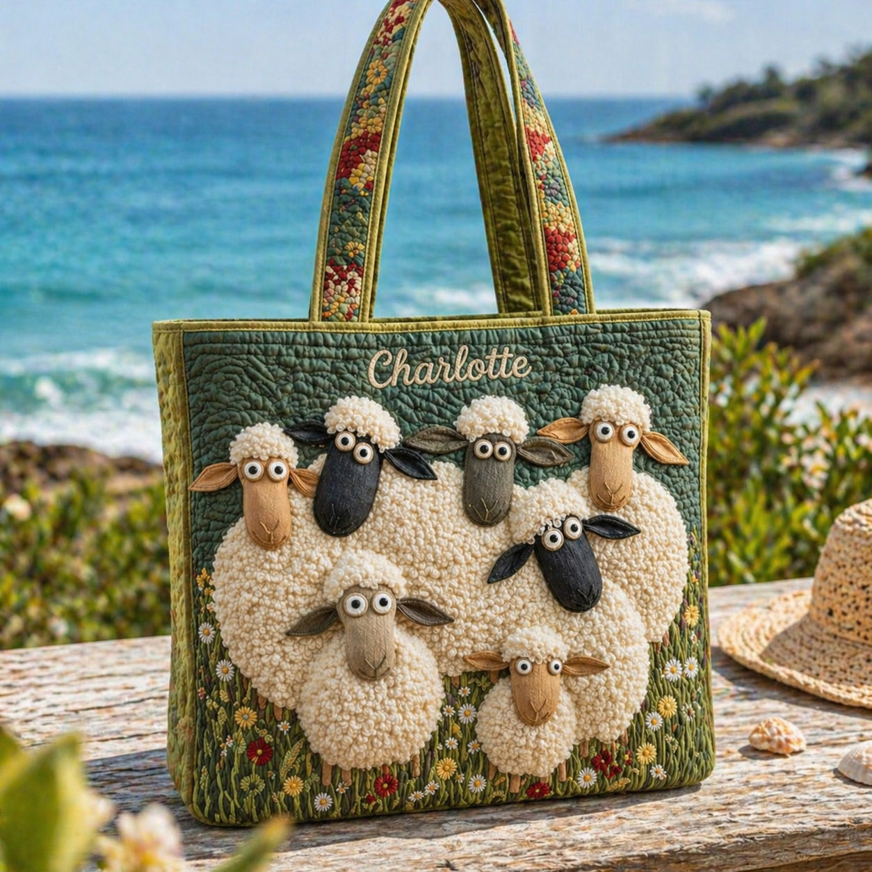 Personalized Sheep Quilted Tote Bag, Custom Farm Animal Shoulder Bag, Cute Lamb Tote, Funny Country Gift for Women, Sheep Lover Bag QTOTE09