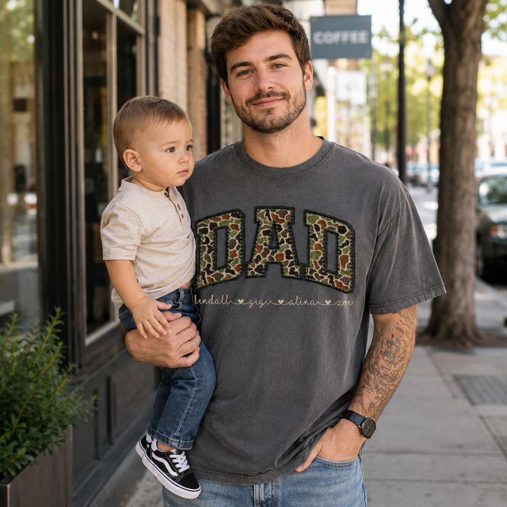 Personalized Camo Dad Shirt With Kids Names, Custom Father’s Day Gift Shirt