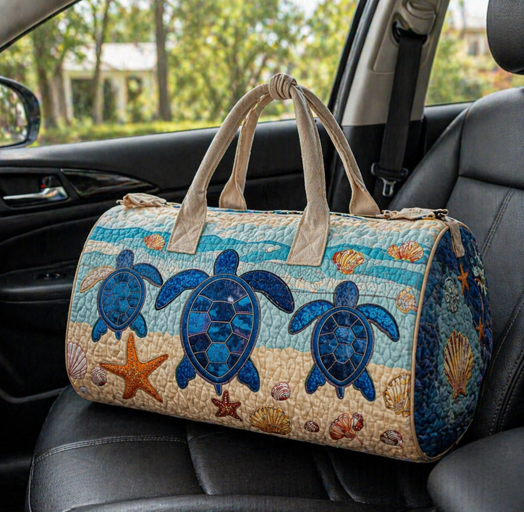 Coastal Sea Turtle Duffle Bag, Quilted Beach Weekender