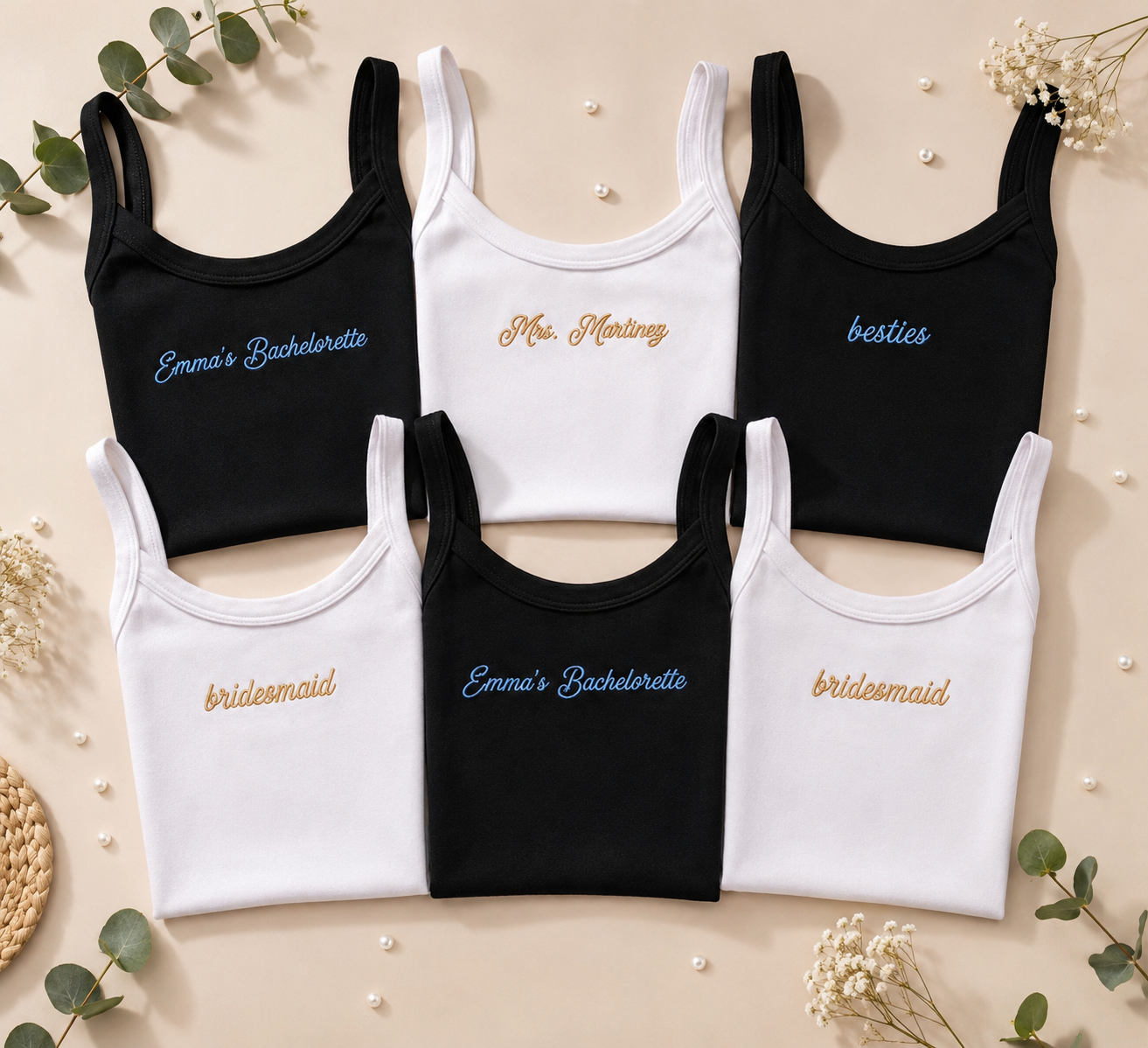 Custom Bachelorette Embroidered Tank Top, Personalized Mrs Tank, Bride & Bridesmaid Party Top, Bridal Shower Gift, Bridesmaid Tanks