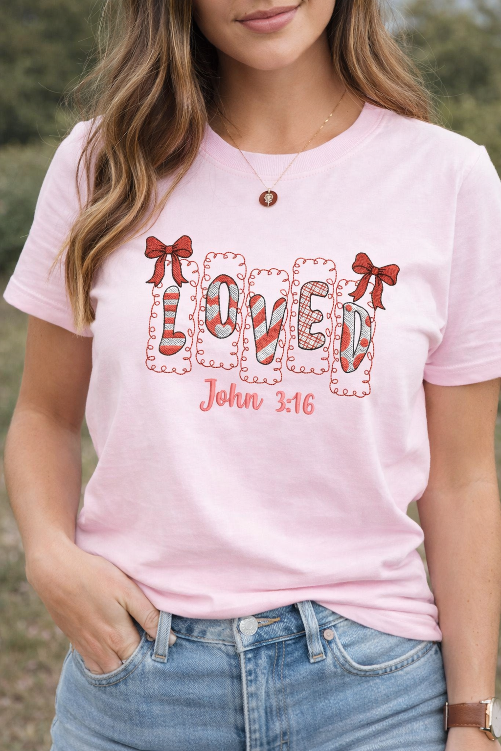 Loved John 3:16 Embroidery Sweatshirt, Jesus Christian Valentine Gift