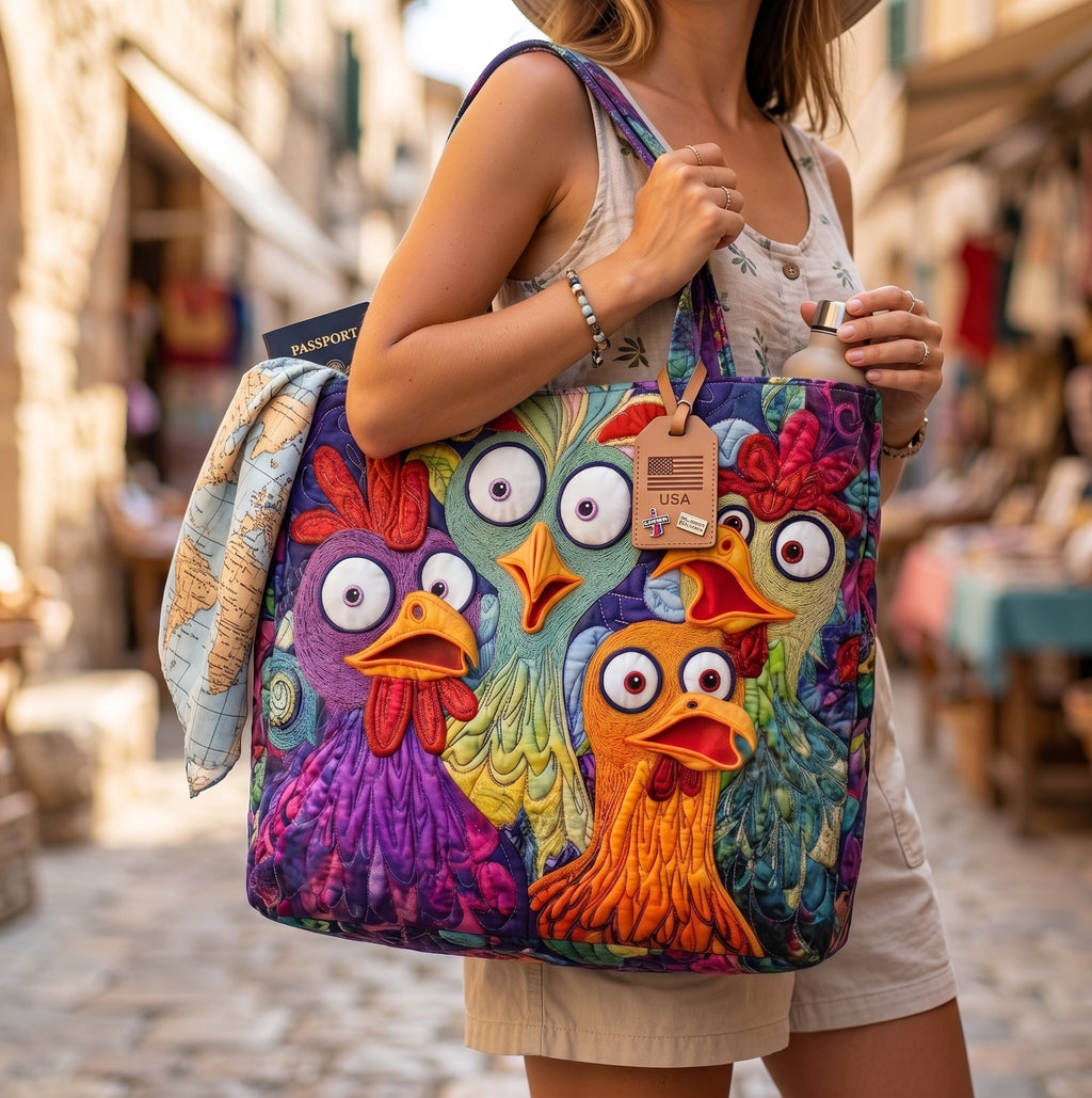 Funny Chicken Quilted Tote Bag, Funny Animal Shoulder Bag, Cute Tote, Chicken Lover Bag QTOTE10