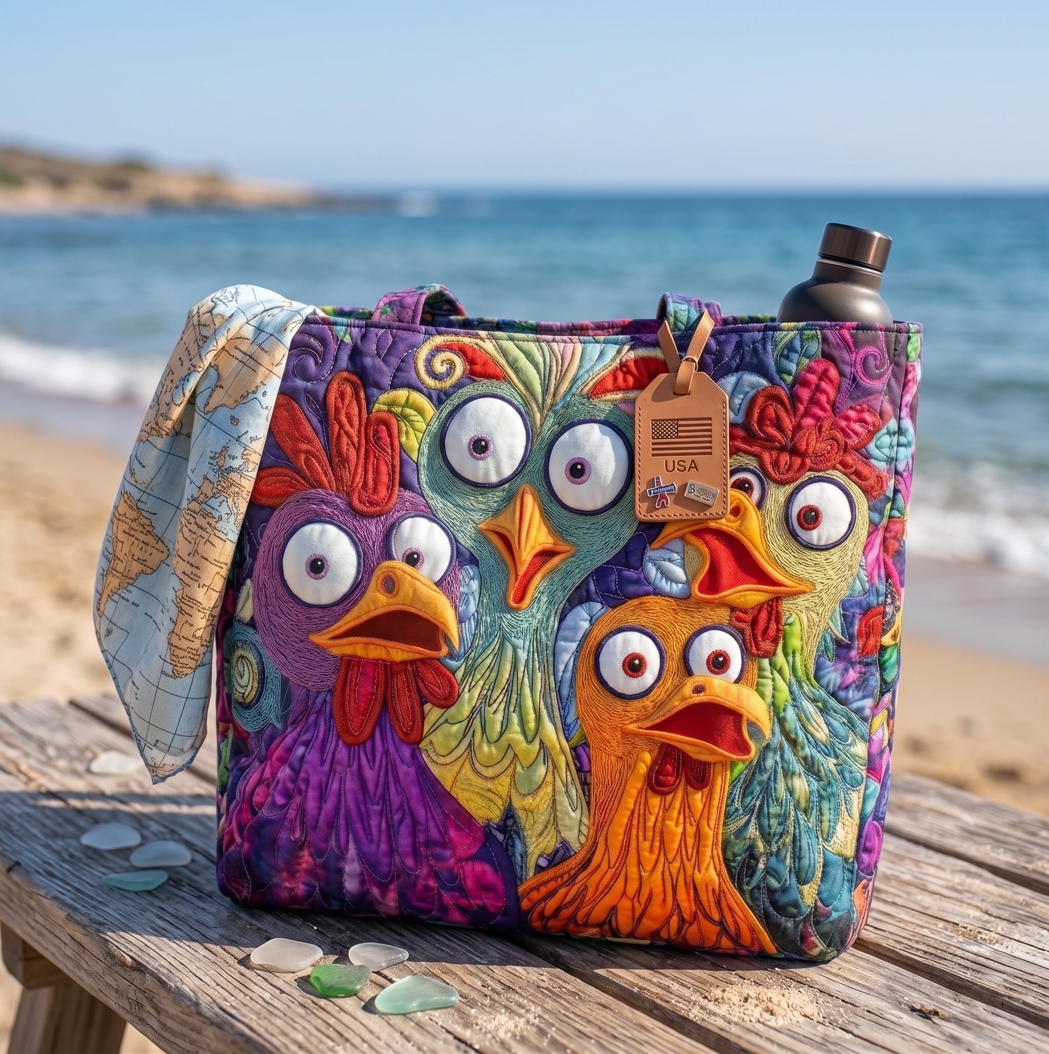 Funny Chicken Quilted Tote Bag, Funny Animal Shoulder Bag, Cute Tote, Chicken Lover Bag QTOTE10