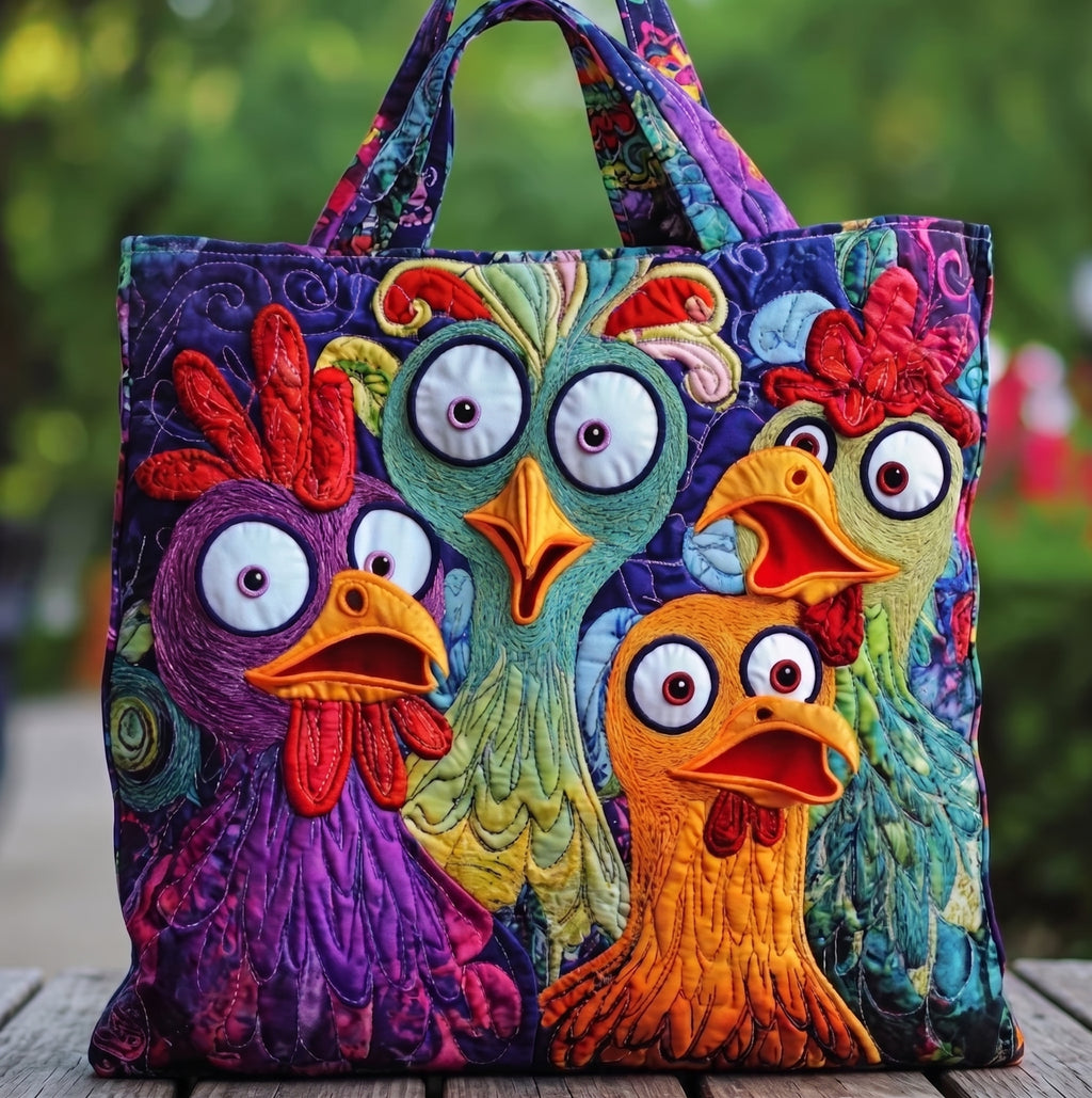Funny Chicken Quilted Tote Bag, Funny Animal Shoulder Bag, Cute Tote, Chicken Lover Bag QTOTE10