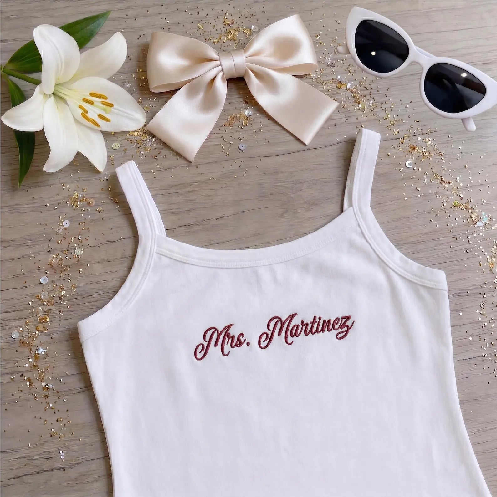 Custom Bachelorette Embroidered Tank Top, Personalized Mrs Tank, Bride & Bridesmaid Party Top, Bridal Shower Gift, Bridesmaid Tanks
