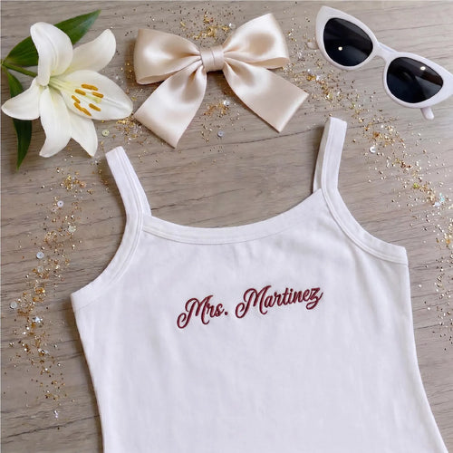 Custom Bachelorette Embroidered Tank Top, Personalized Mrs Tank, Bride & Bridesmaid Party Top, Bridal Shower Gift, Bridesmaid Tanks