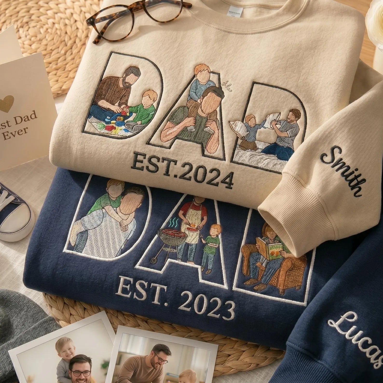 Custom Dad Embroidered Sweatshirt With Photo Inside Letters, Personalized Father’s Day Gift