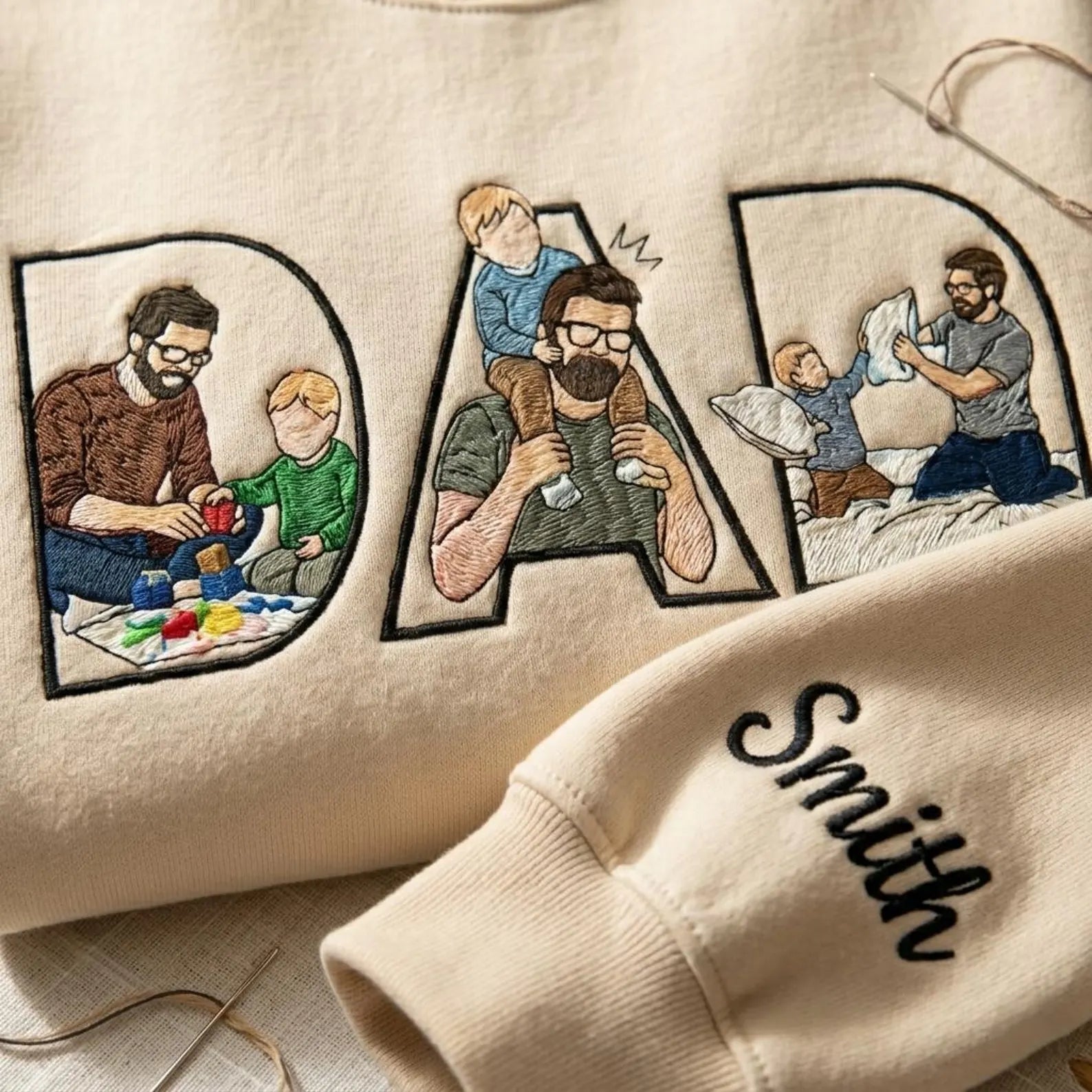 Custom Dad Embroidered Sweatshirt With Photo Inside Letters, Personalized Father’s Day Gift