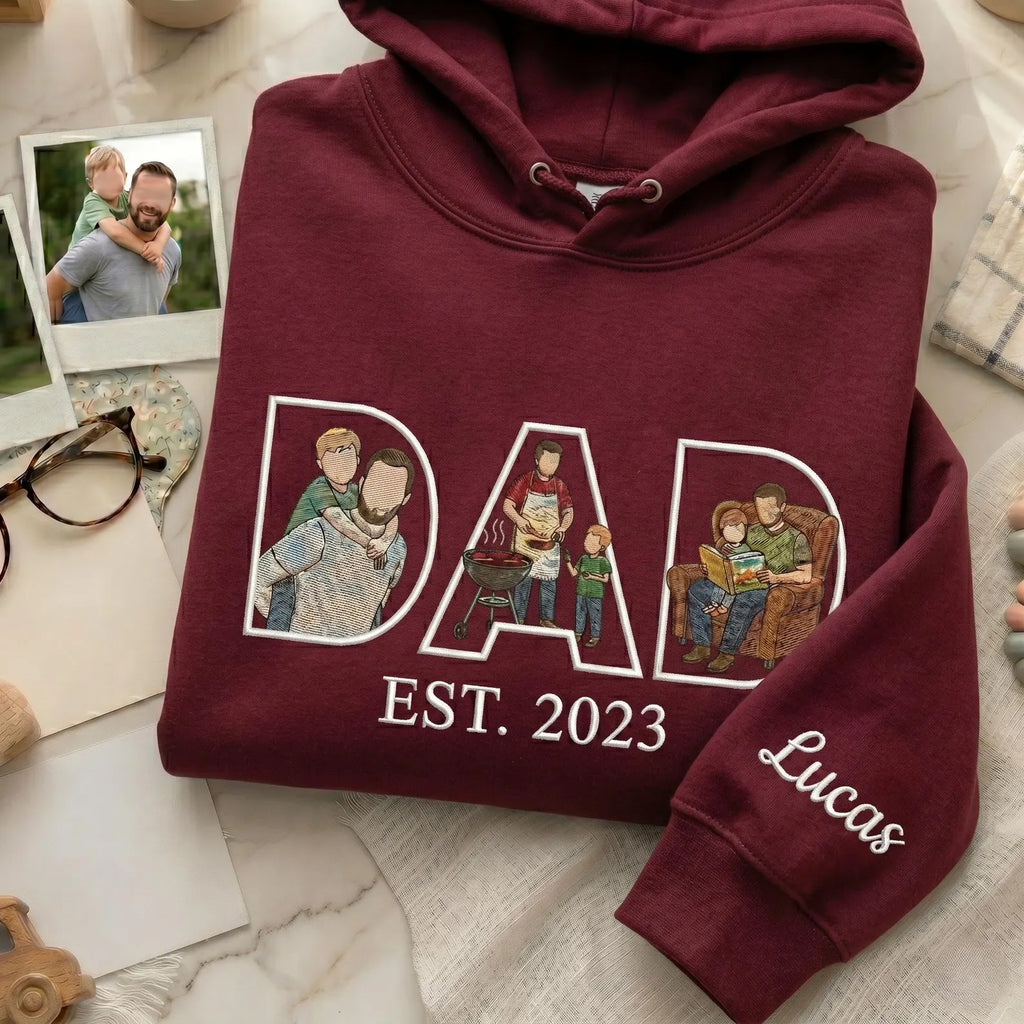 Custom Dad Embroidered Sweatshirt With Photo Inside Letters, Personalized Father’s Day Gift