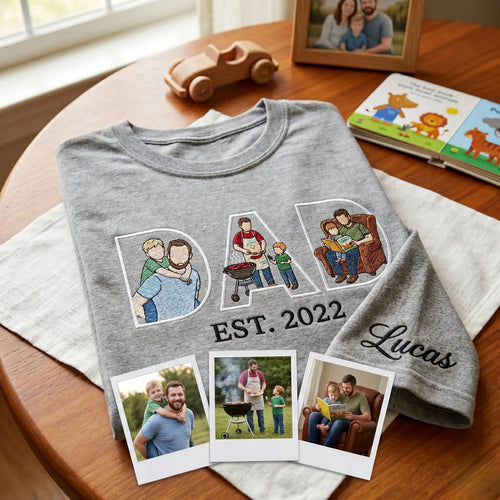 Custom Dad Embroidered Sweatshirt With Photo Inside Letters, Personalized Father’s Day Gift