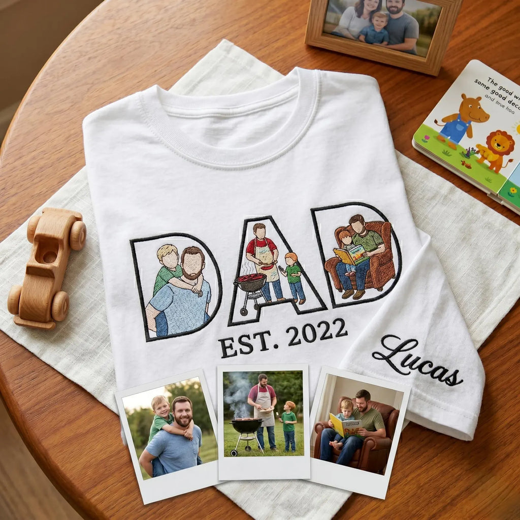 Custom Dad Embroidered Sweatshirt With Photo Inside Letters, Personalized Father’s Day Gift
