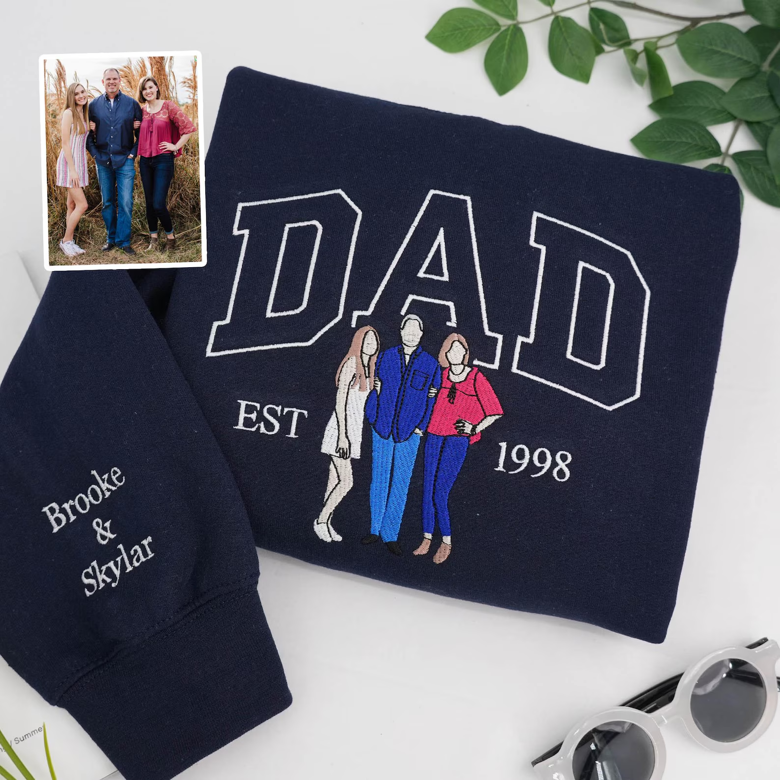 Custom Dad Embroidered Sweatshirt With Family Portrait, Personalized Father’s Day Gift