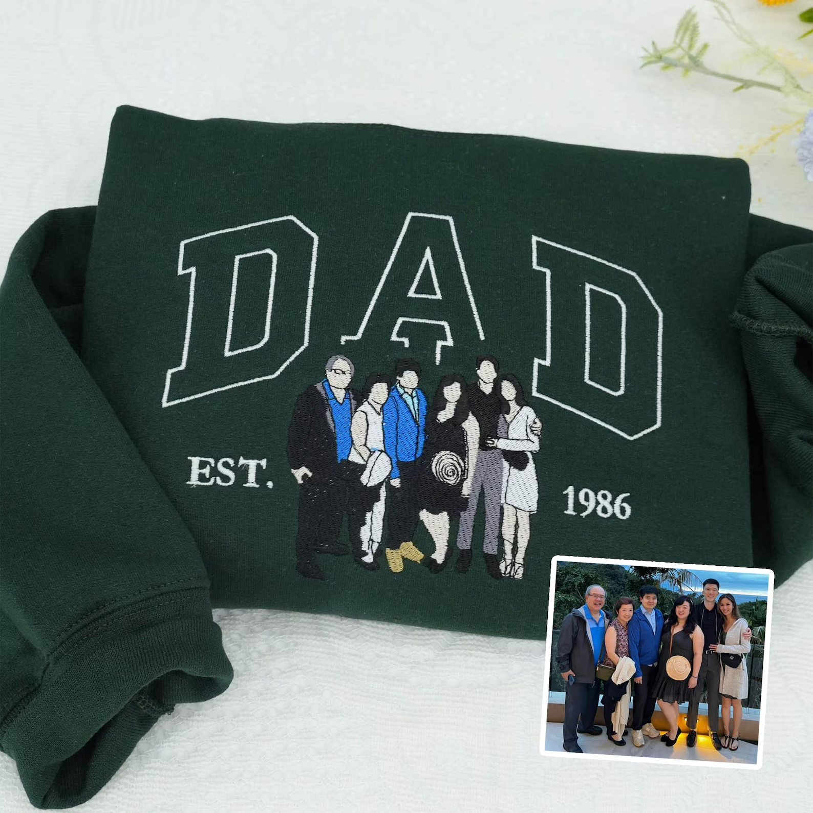 Custom Dad Embroidered Sweatshirt With Family Portrait, Personalized Father’s Day Gift