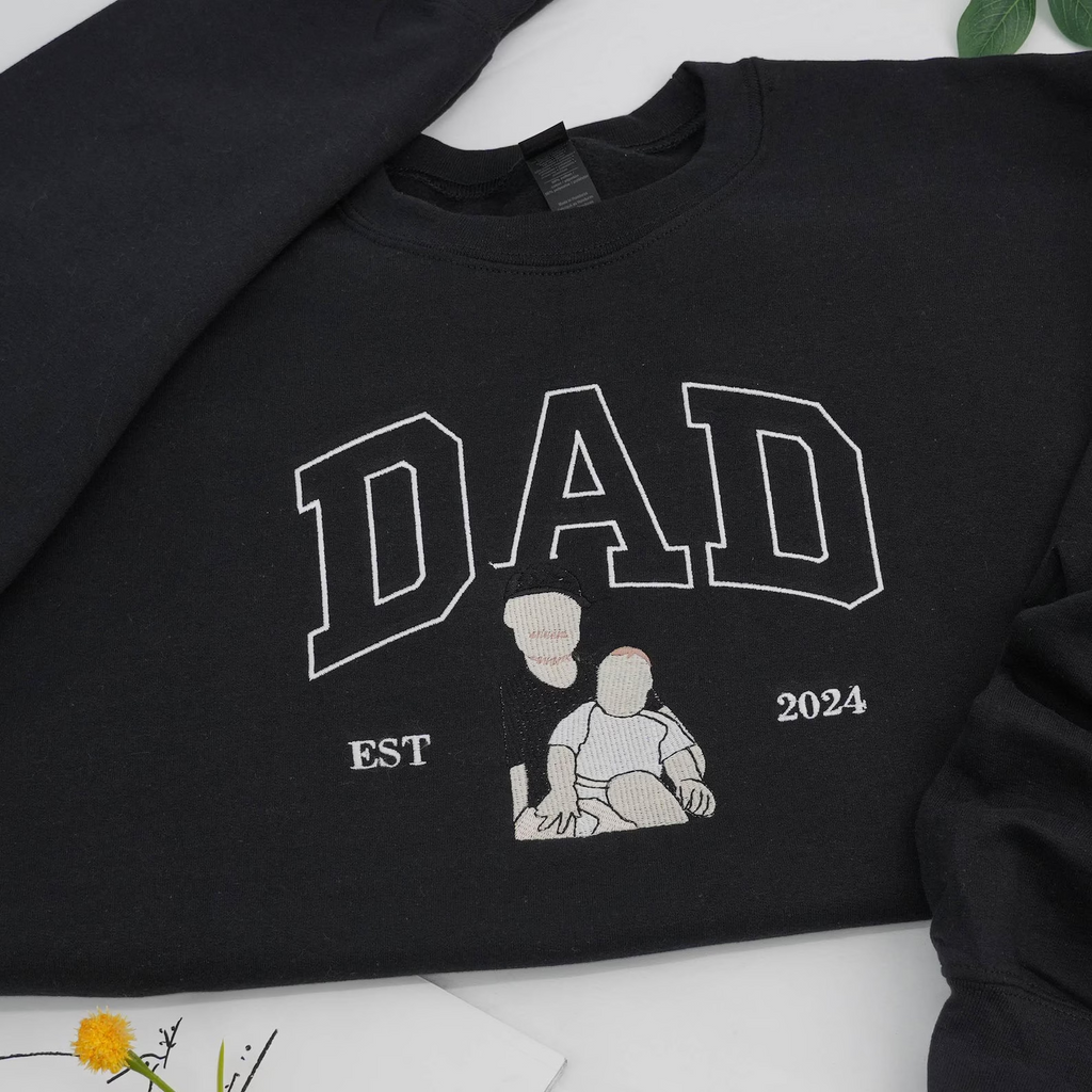 Custom Dad Embroidered Sweatshirt With Family Portrait, Personalized Father’s Day Gift