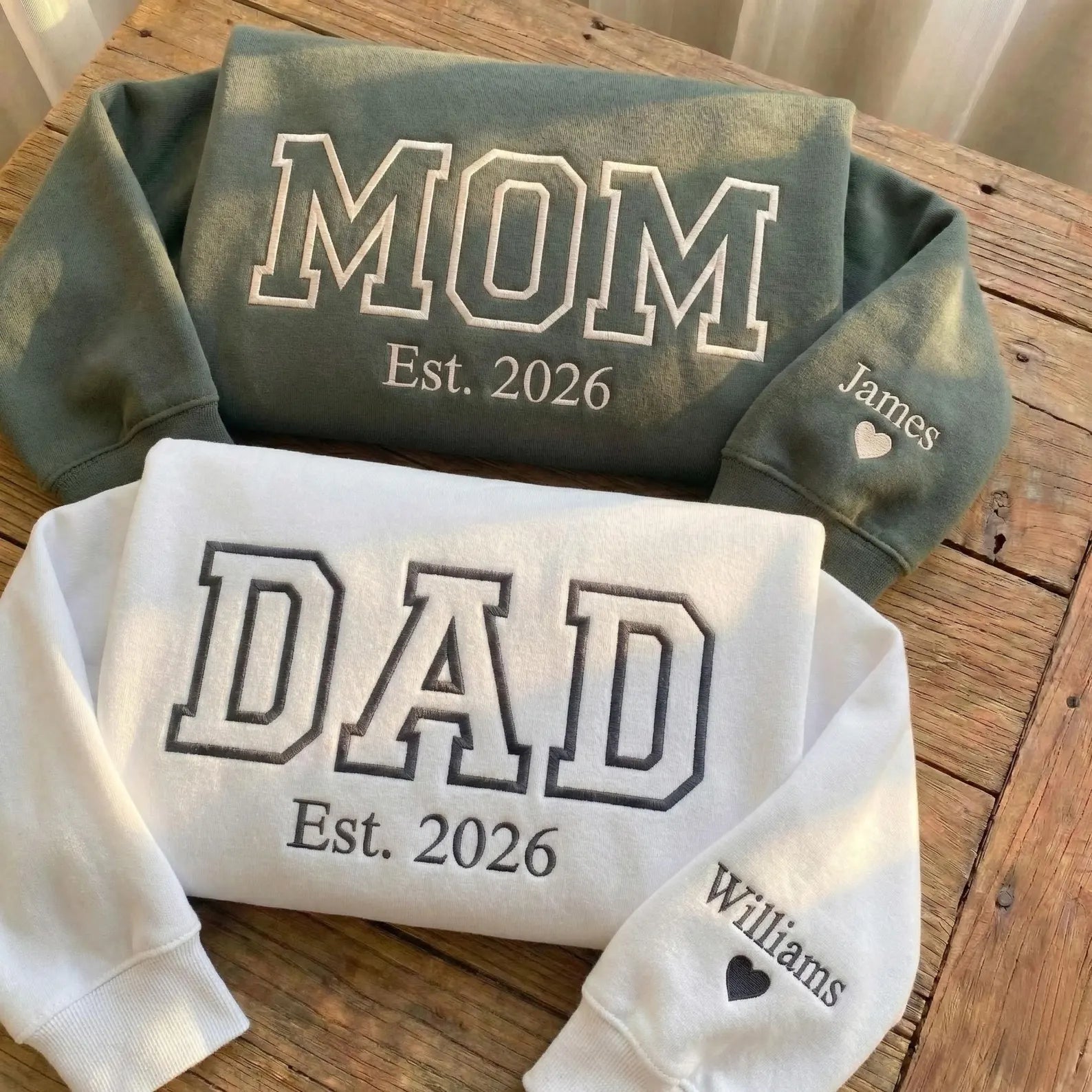 Custom Mom Dad Embroidered Sweatshirt With Kids Names, Personalized New Parent Gift