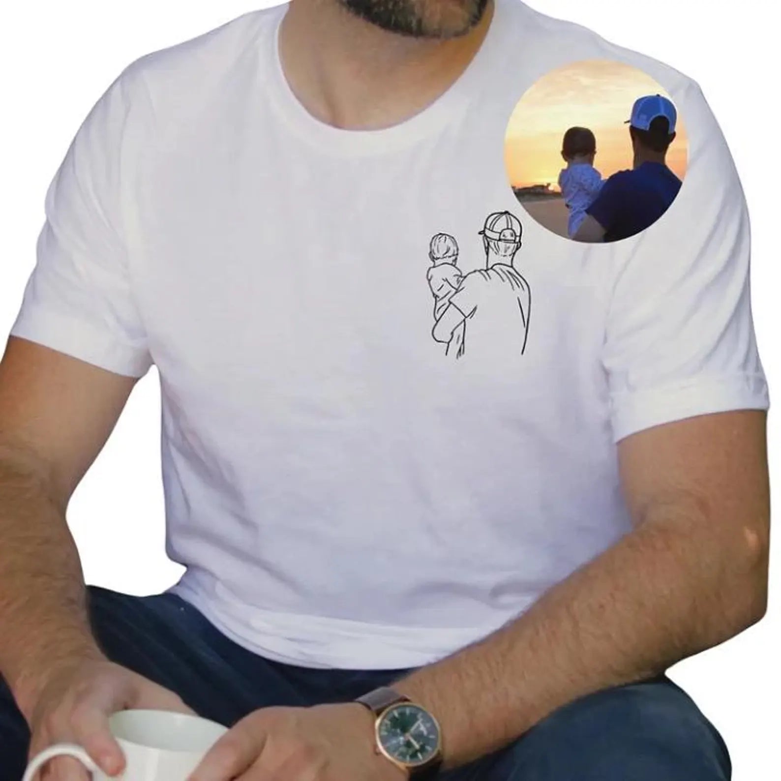 Custom Dad Embroidered T-Shirt With Child Portrait, Personalized Father’s Day Gift