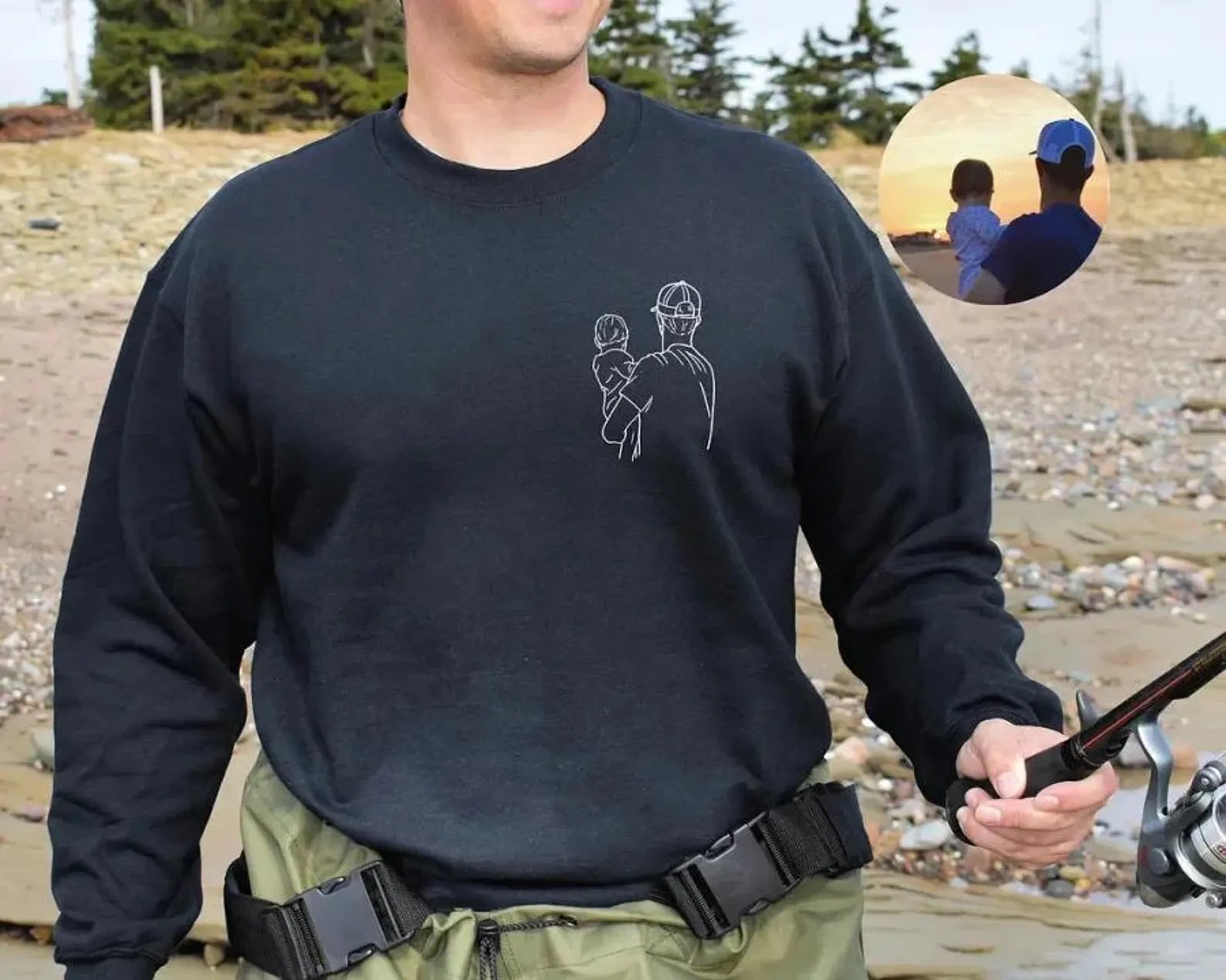 Custom Dad Embroidered T-Shirt With Child Portrait, Personalized Father’s Day Gift