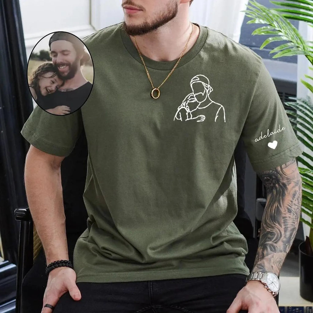 Custom Dad Embroidered T-Shirt With Child Portrait, Personalized Father’s Day Gift